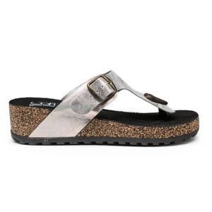 Cofi Women’s LEATHER ZOE THONG Cork WEDGE SANDALS, Size: 8 Rose Gold Black/White